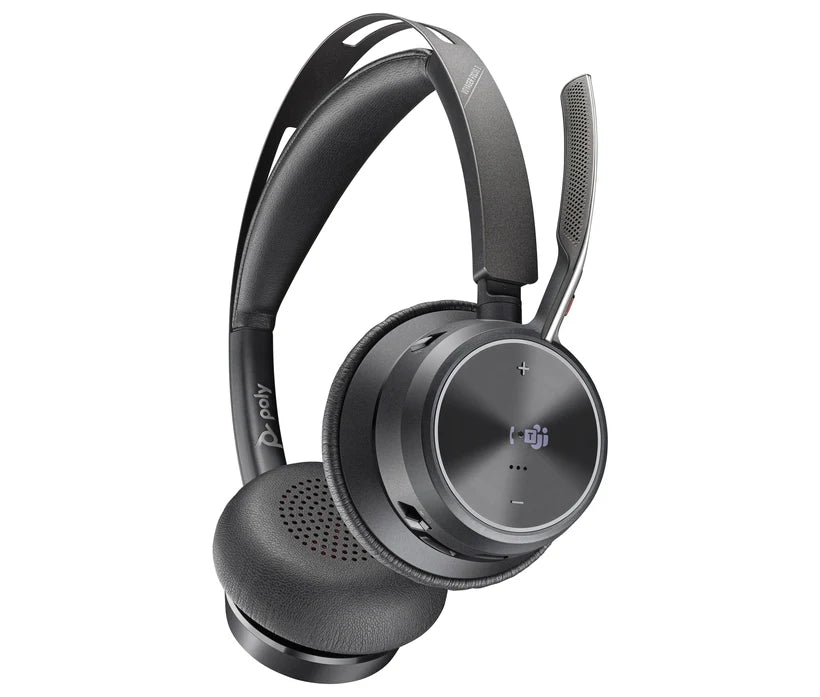 Poly Voyager Focus 2: Wireless Noise-Cancelling Headset (USB-C/A) - angled view