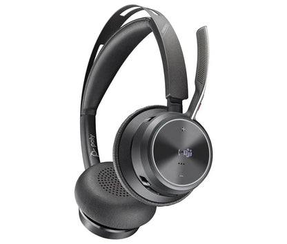 Poly Voyager Focus 2: Wireless Noise-Cancelling Headset (USB-C/A) - angled view