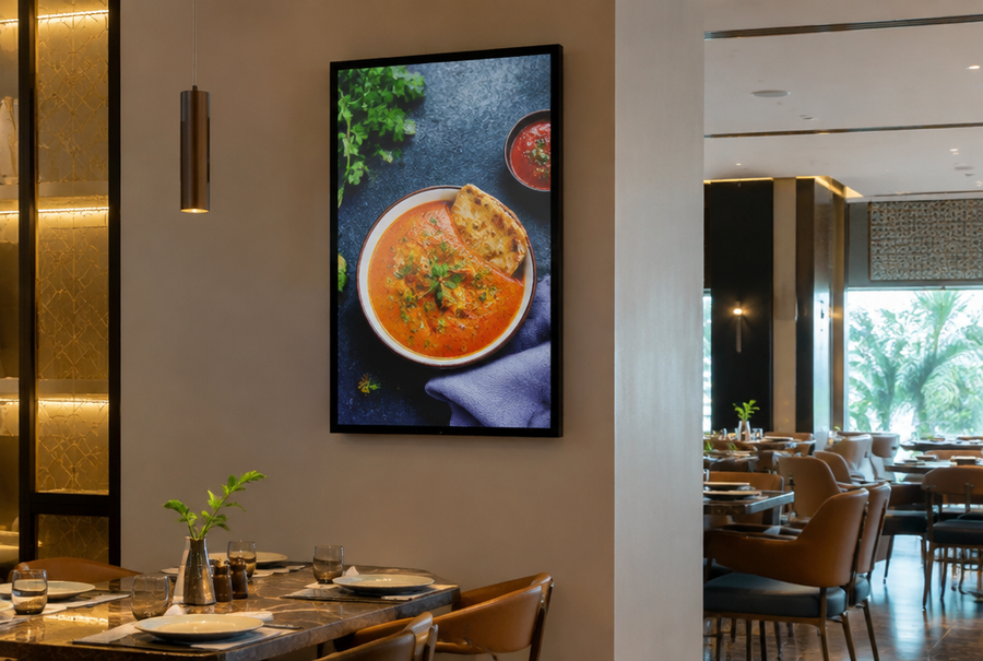 Restaurant digital signage display in India used for menu and promotional content