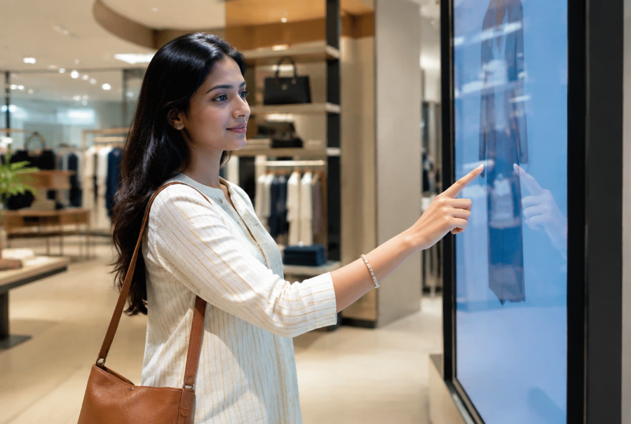 Interactive display in an Indian retail store used for product exploration by customers