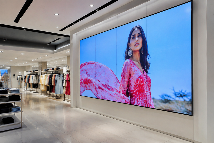 Retail LED display wall in India installed in a modern store for product showcasing