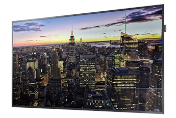 Samsung QM55R-T 55 inch 4K interactive display, angled front view (illustrative Samsung product image)