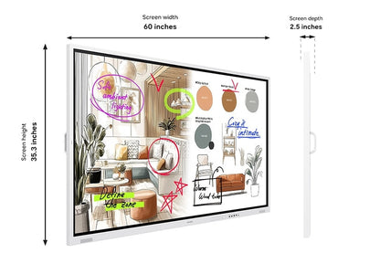 Samsung WM65FX: 65 Inch Flip Pro WMFX 4K Interactive Display - dimensions and package contents diagram