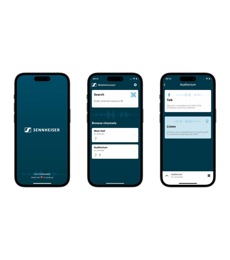 Sennheiser MobileConnect App app for assistive listening and audience engagement - front view