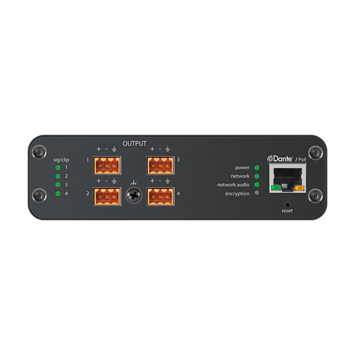 Shure ANI4OUT-BLOCK 4-Channel Dante to Analog Interface, Block - front view