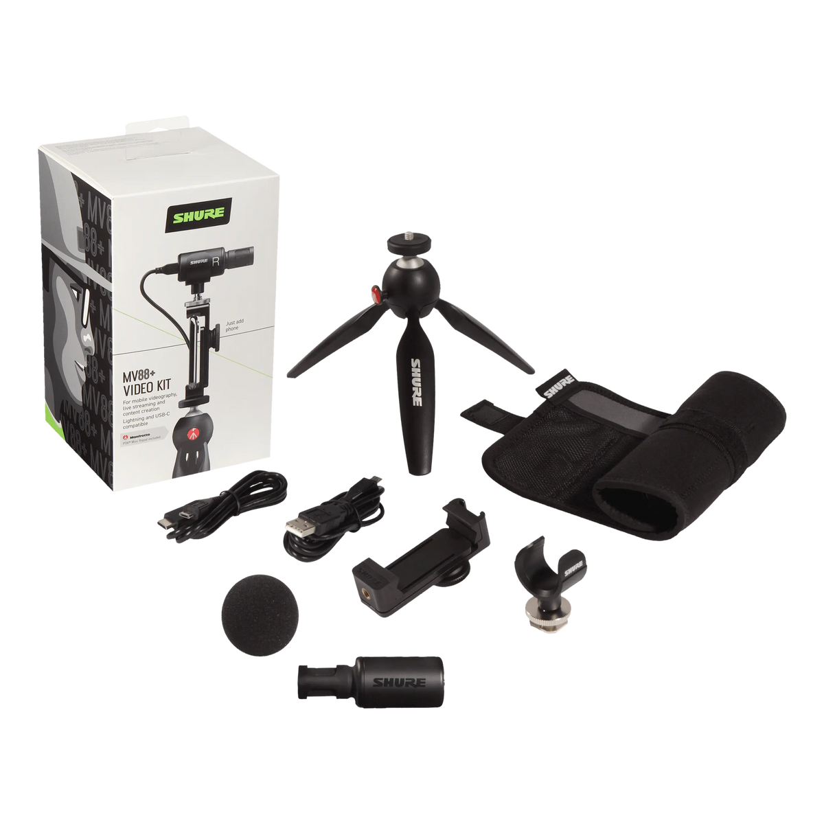 Shure MV88+DIG-VIDKIT MV88+ Video Kit with Tripod and Phone Clamp - front view