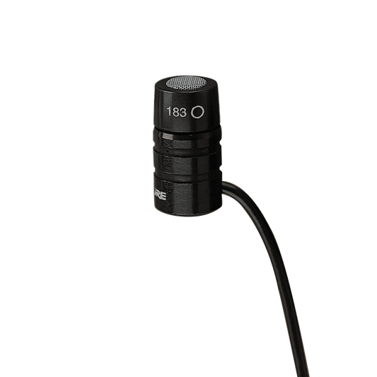 Shure MX183 Lavalier Microphone, Omnidirectional, Black, 3 Pin XLR - front view