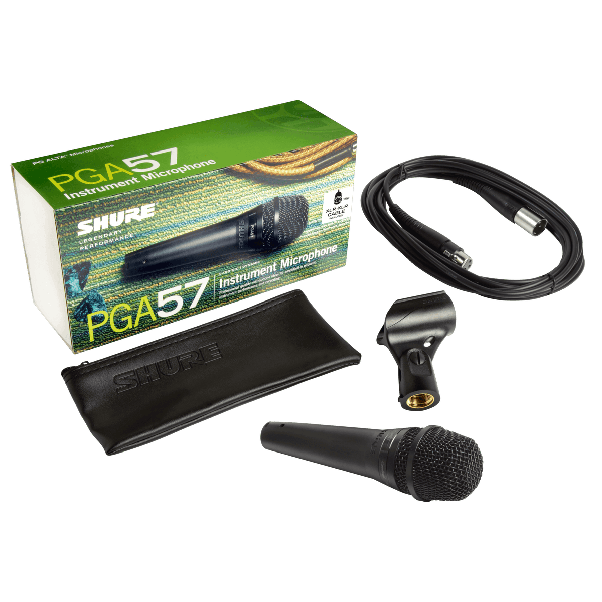 Shure PGA57-XLR Cardioid Dynamic Instrument Microphone, XLR Cable - front view