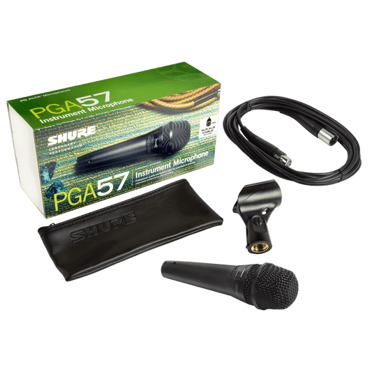 Shure PGA57-XLR Cardioid Dynamic Instrument Microphone, XLR Cable - front view