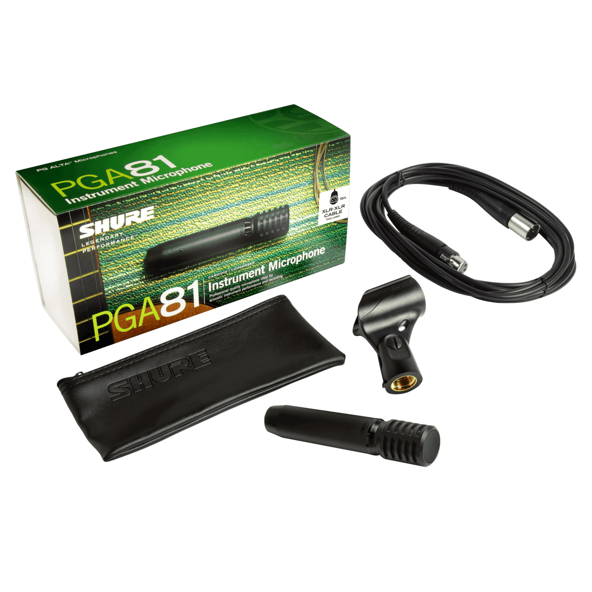 Shure PGA81-XLR Cardioid Condenser Instrument Microphone, XLR Cable - front view