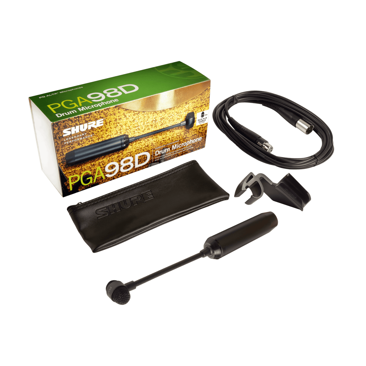 Shure PGA98D-XLR Cardioid Condenser Drum Microphone, XLR Cable - front view