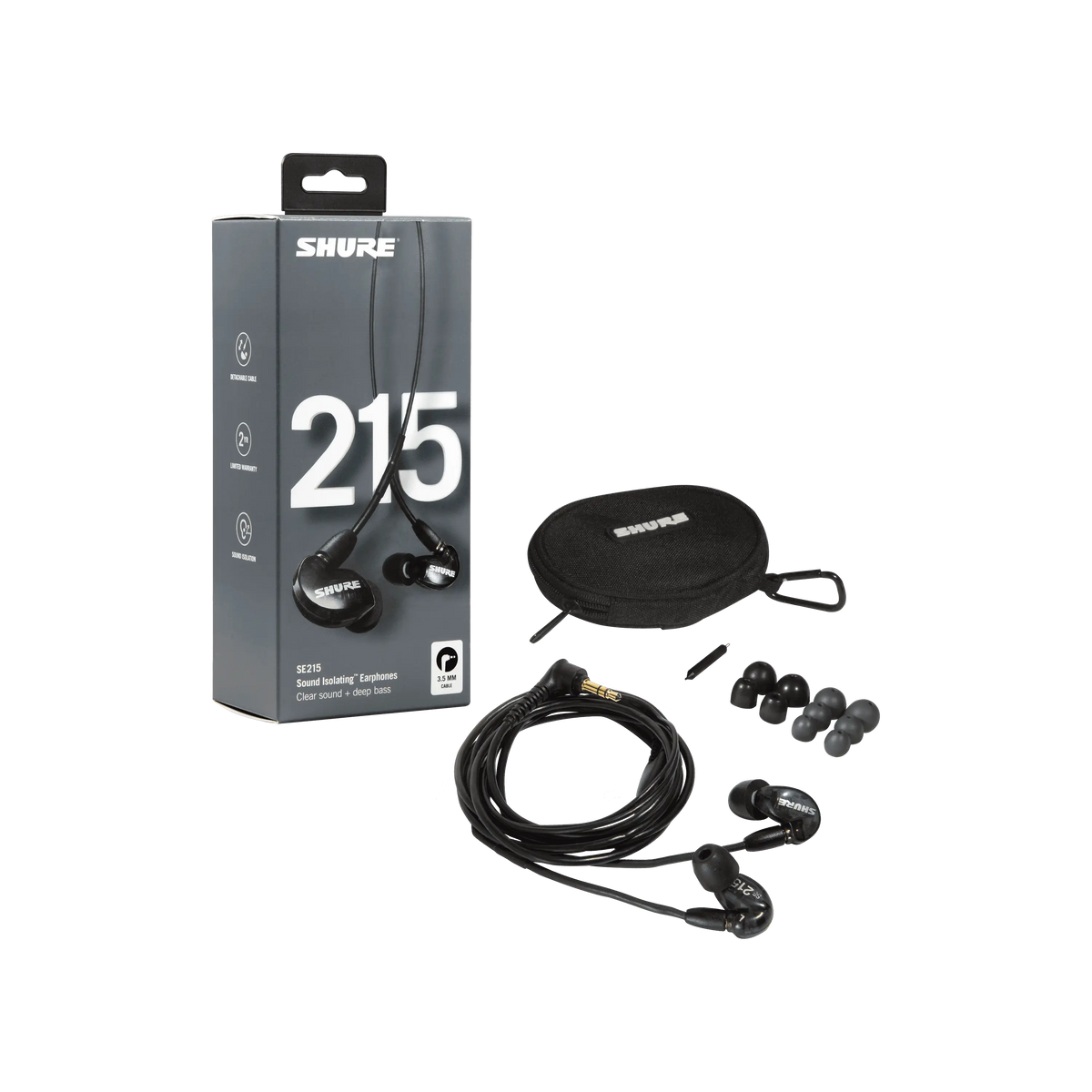 Shure SE215-K Professional Sound Isolating Earphones, Black - front view