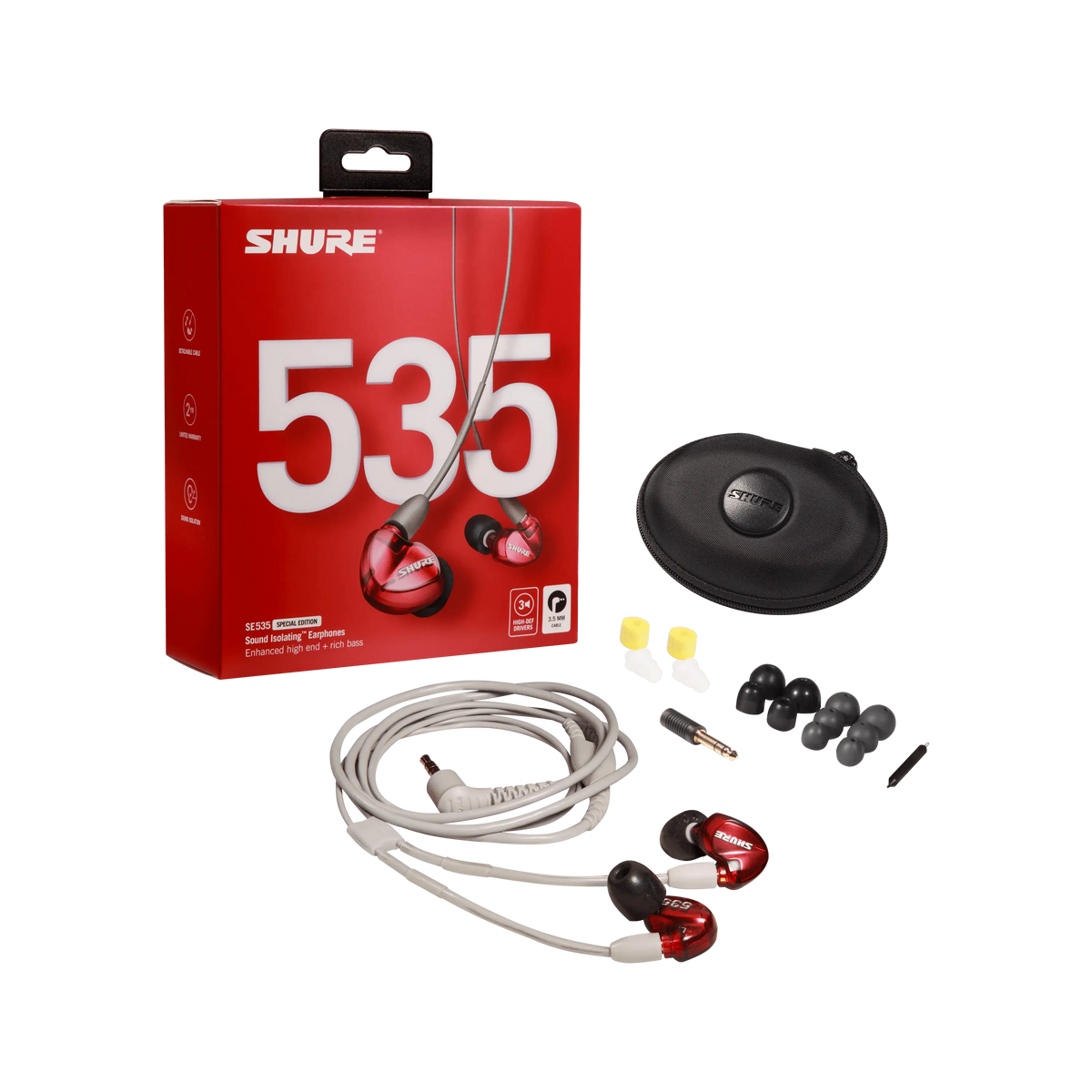 Shure SE535LTD+UNI Sound Isolating Earphones, Red, 3.5 mm Cable - front view