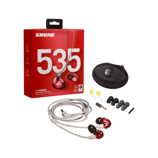Shure SE535LTD+UNI Sound Isolating Earphones, Red, 3.5 mm Cable - front view