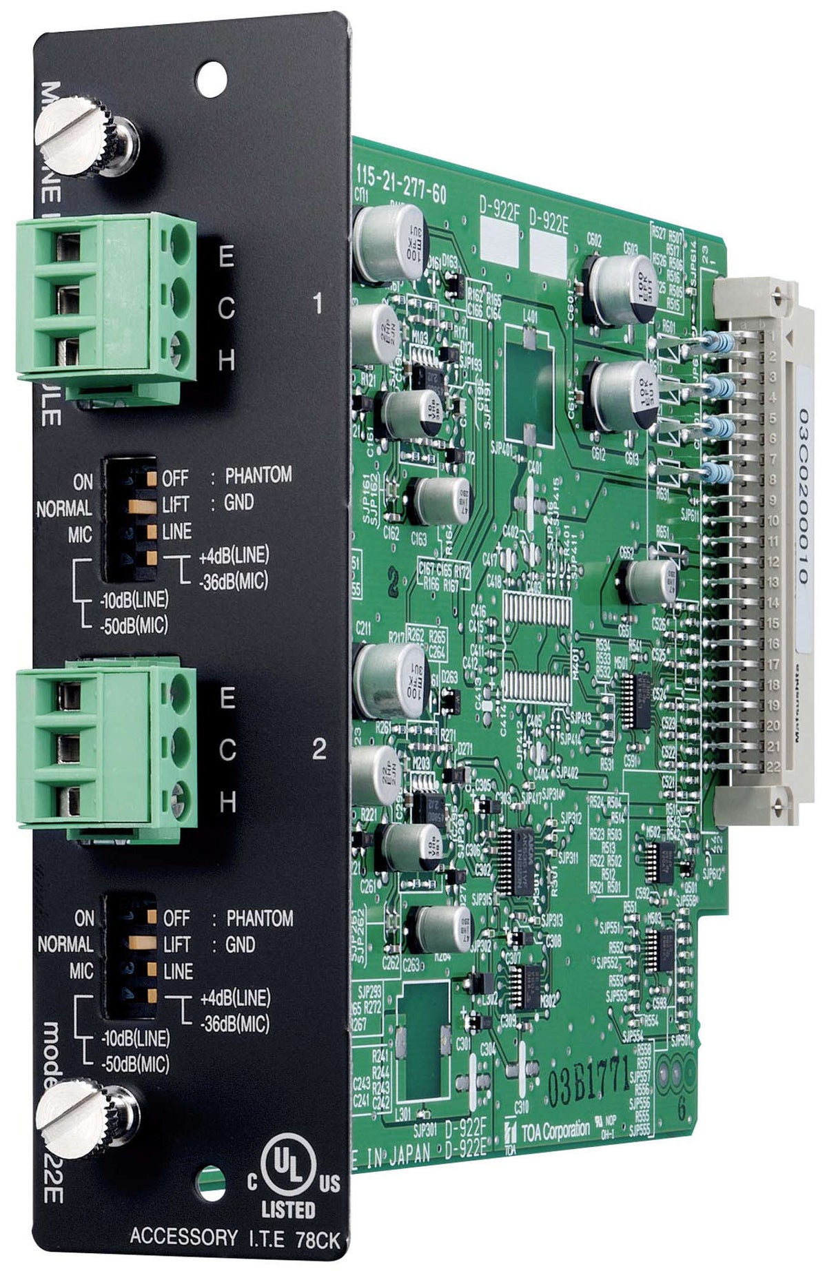 TOA D-922E mic/line input module (20 bits monaural type) - front view