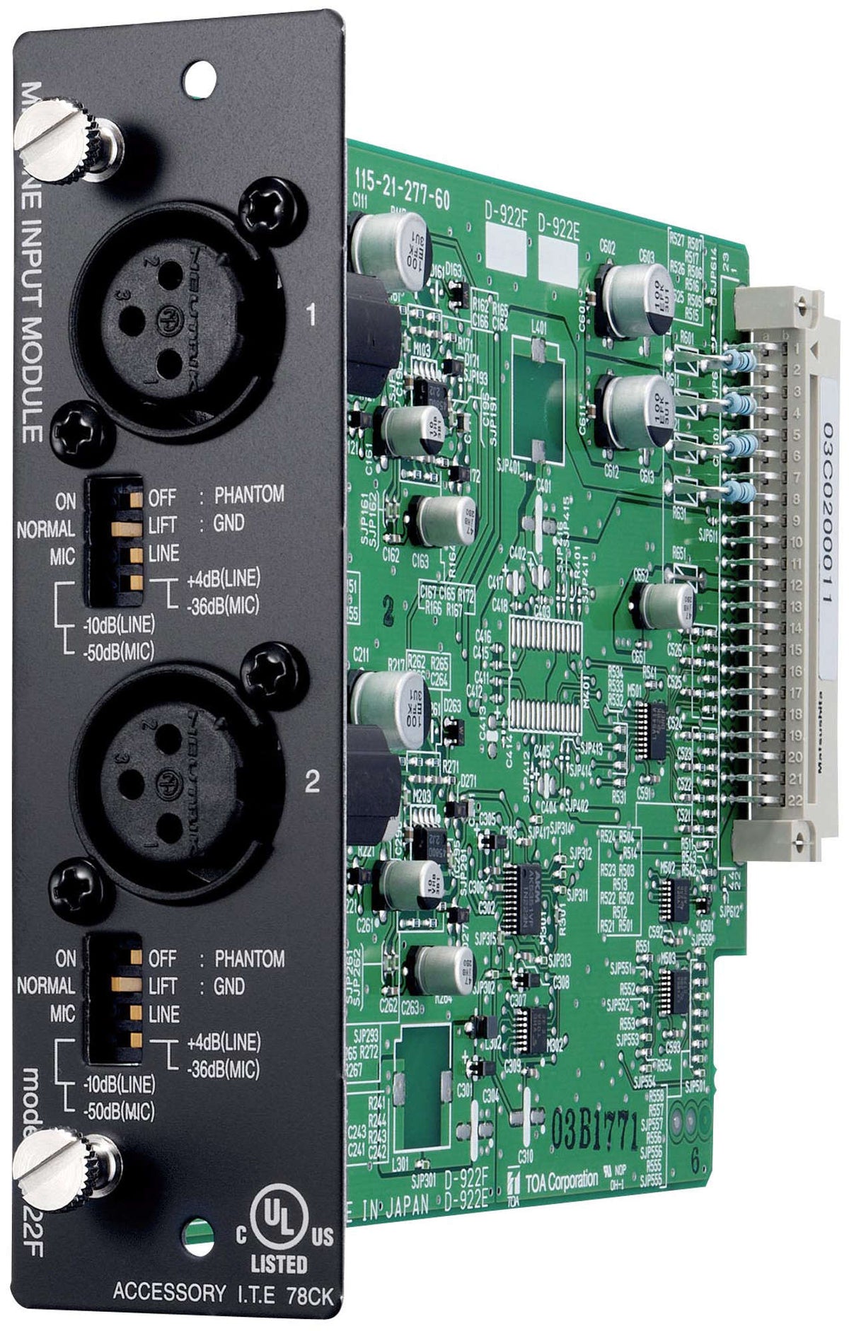 TOA D-922F mic/line input module (20 bits monaural type) - front view