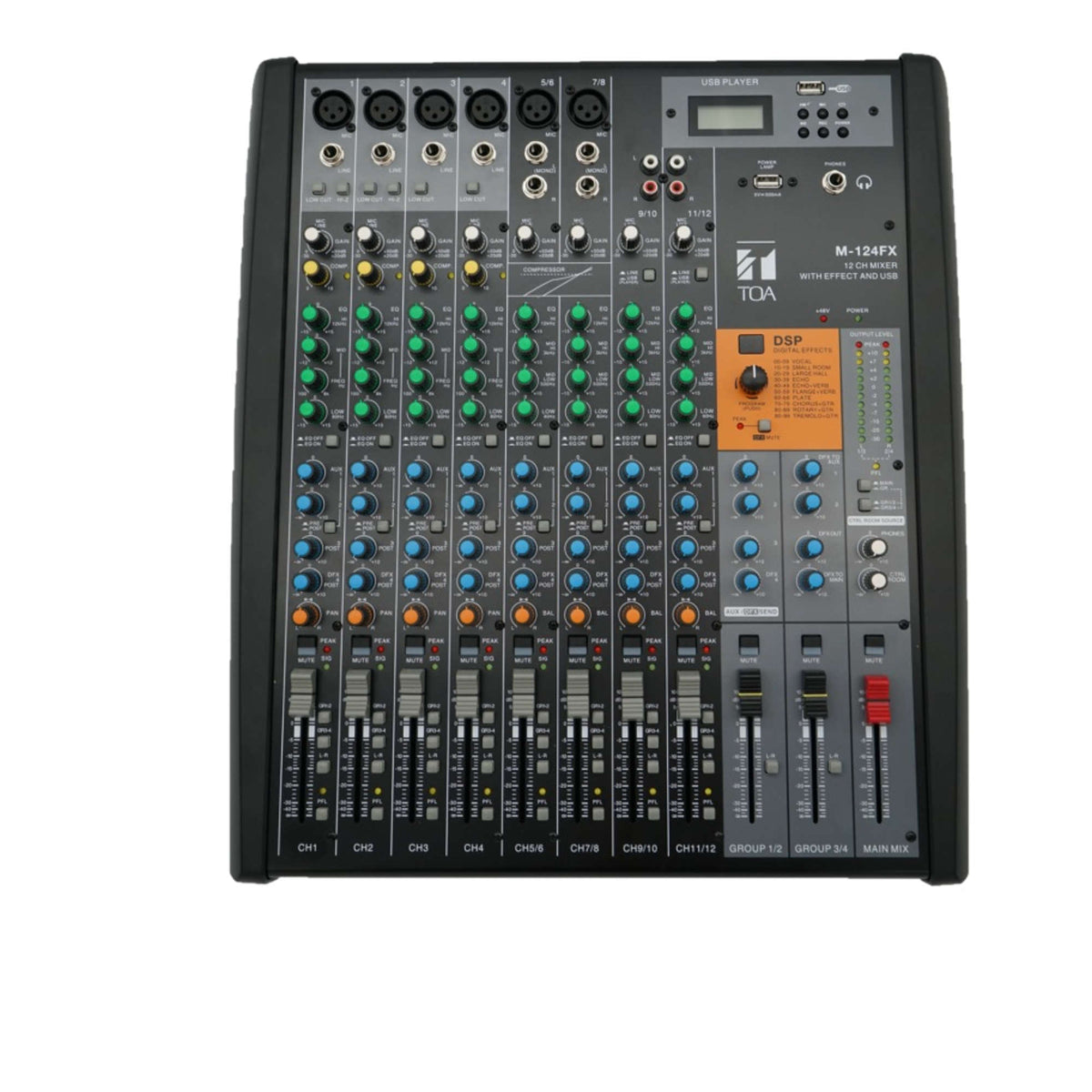 TOA M-124FX-AS analogue console mixer - top view