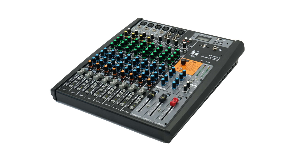 TOA M-124FX-AS analogue console mixer - angled view