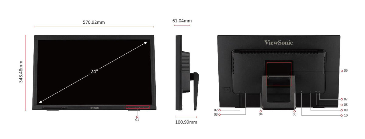 ViewSonic TD2423 24 Inch IR Touch Monitor with 10 Point Touch - front view