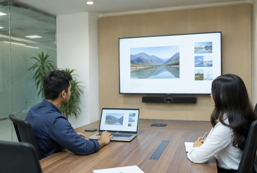 Wireless screen sharing display in India used for collaborative meetings without cables