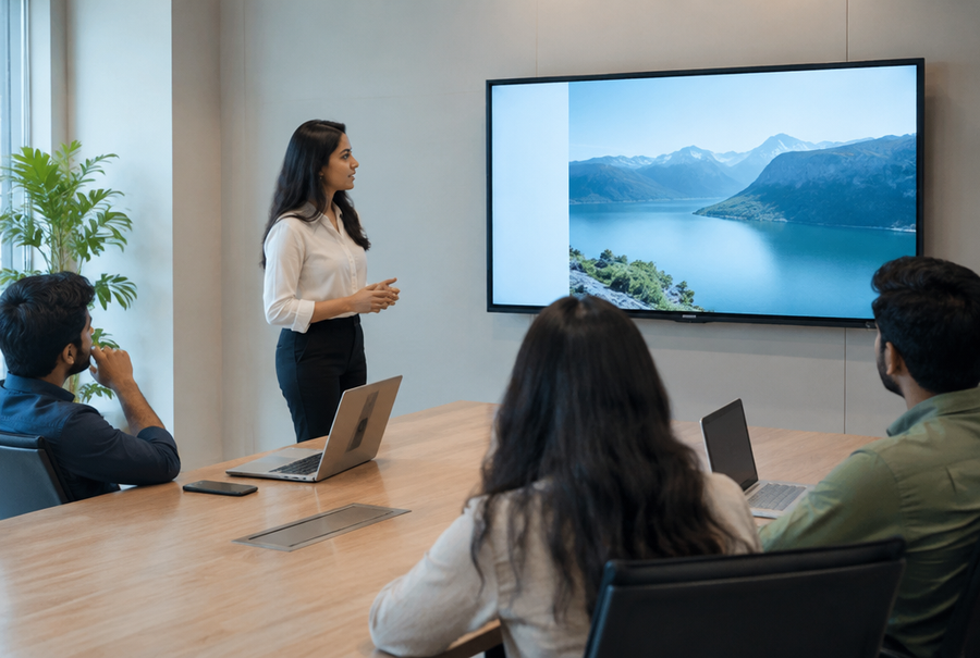 Meeting room in India with wireless presentation system allowing screen sharing without cables