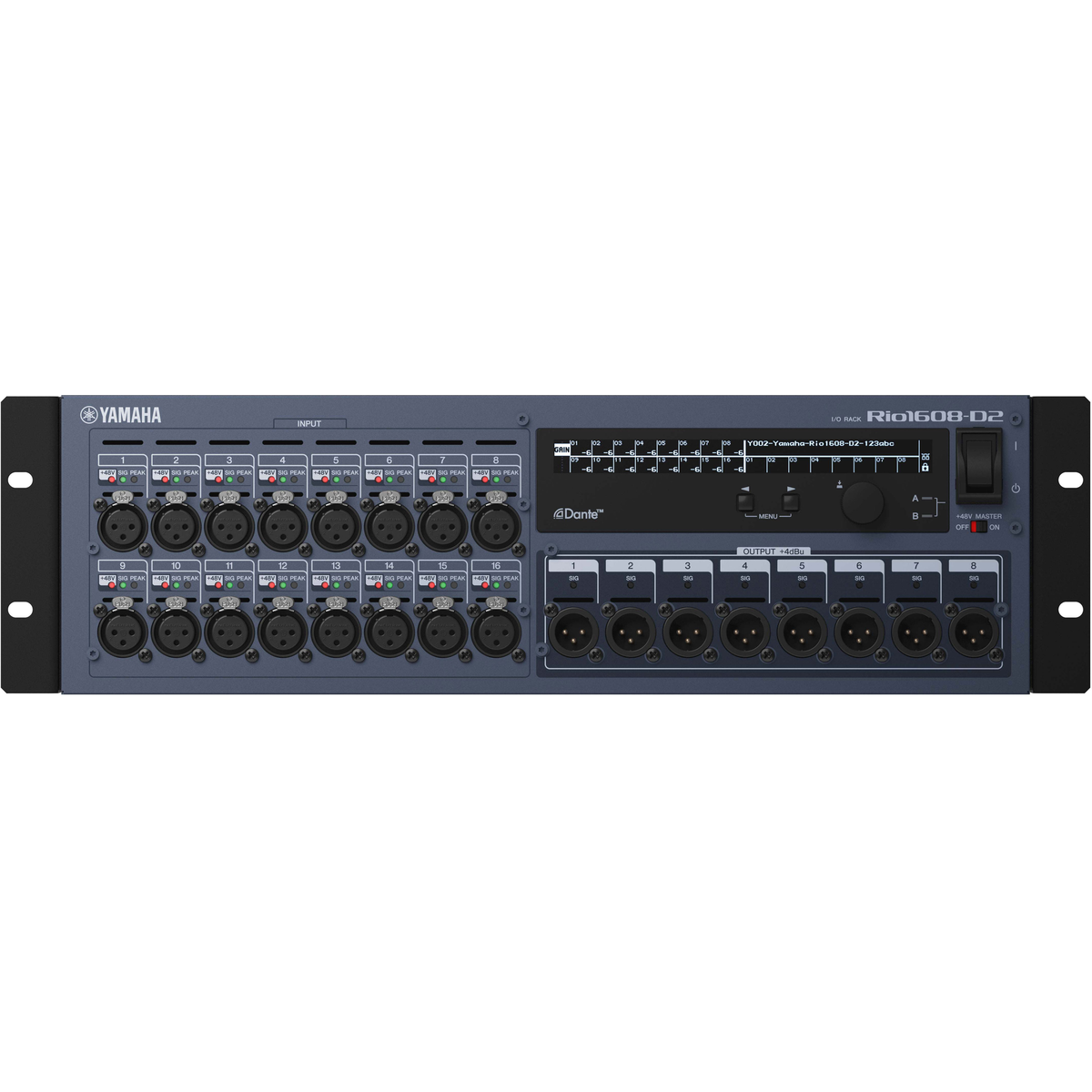 Yamaha Rio1608-D2 16-In 8-Out Dante I/O Rack - front view
