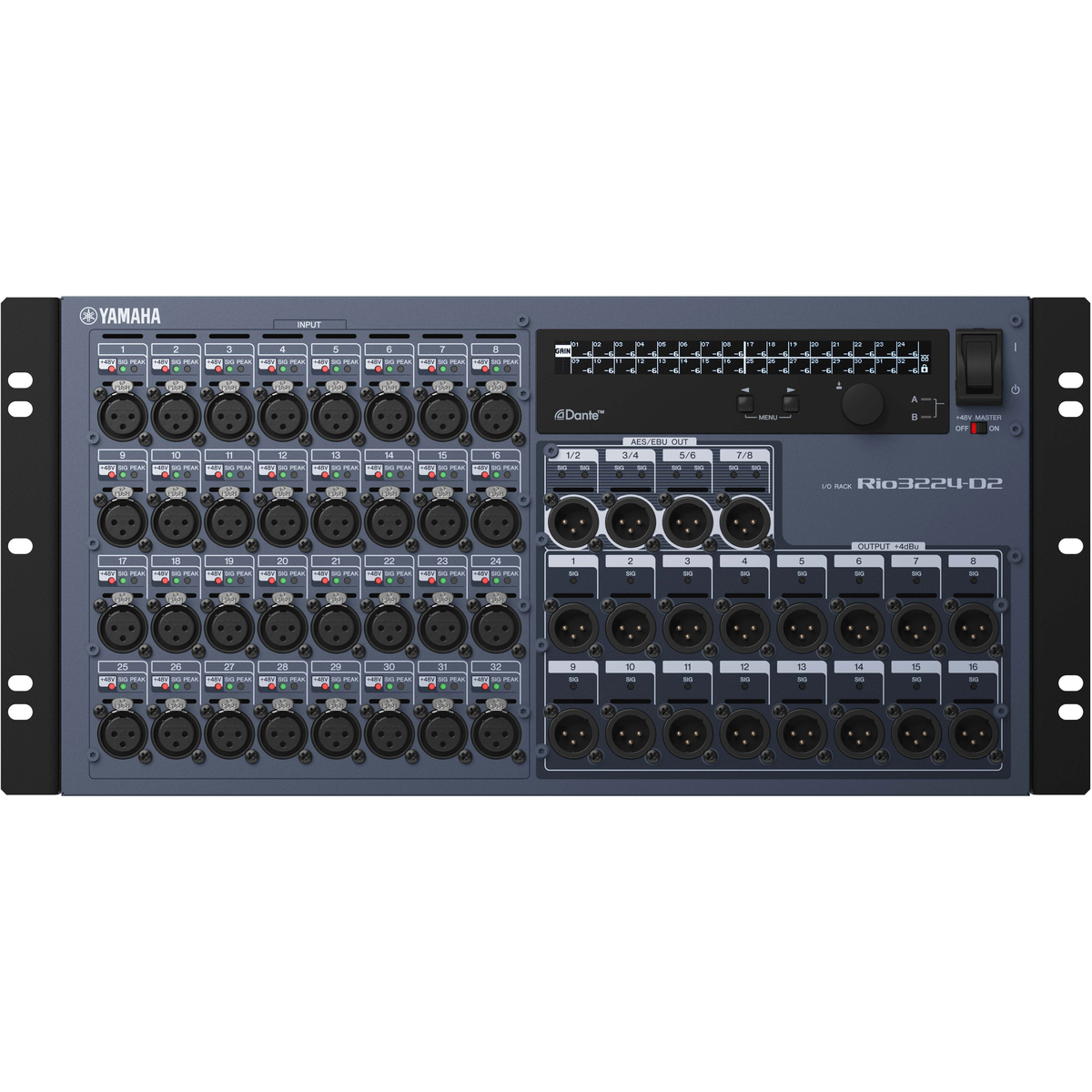 Yamaha Rio3224-D2 32-In 24-Out Dante I/O Rack - front view