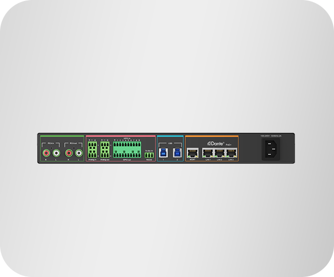 Yealink AP08 Dante digital signal processor - rear view with connections