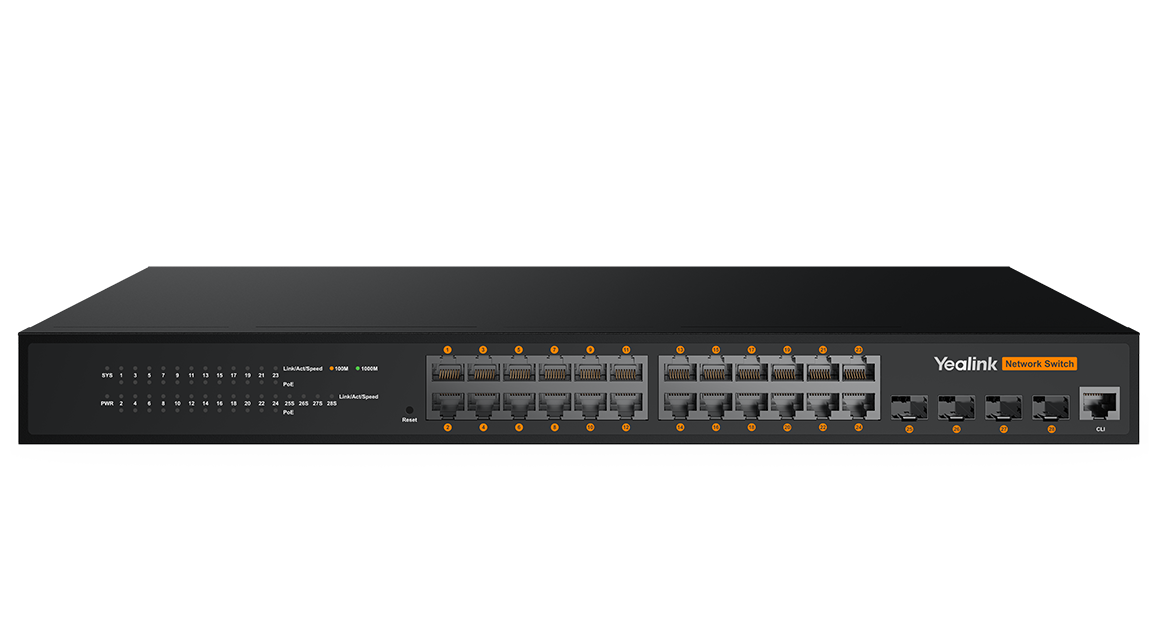 Yealink RCH240 managed PoE+ AV switch - angled view
